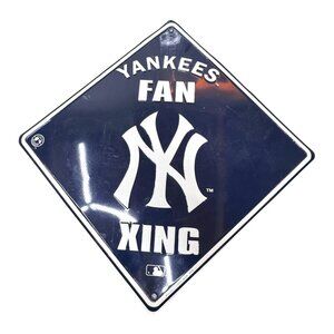 New York Yankees Fan Crossisng Metal Sign Diamond Shaped MLB Wall Decor Navy 12"